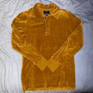 Todd Snyder Velour Long Sleeve Polo Shirt Mens XS Mustard Gold Portugal